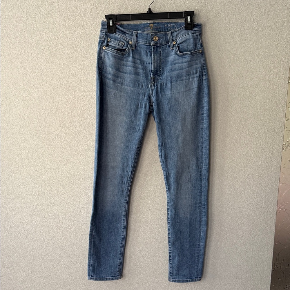 7 For All Mankind Light Blue Skinny Crop & Roll Jeans